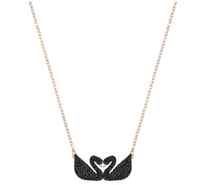 Swarovski ICONIC SWAN NECKLACE Double Swan, Black, Rose Gold -5296468