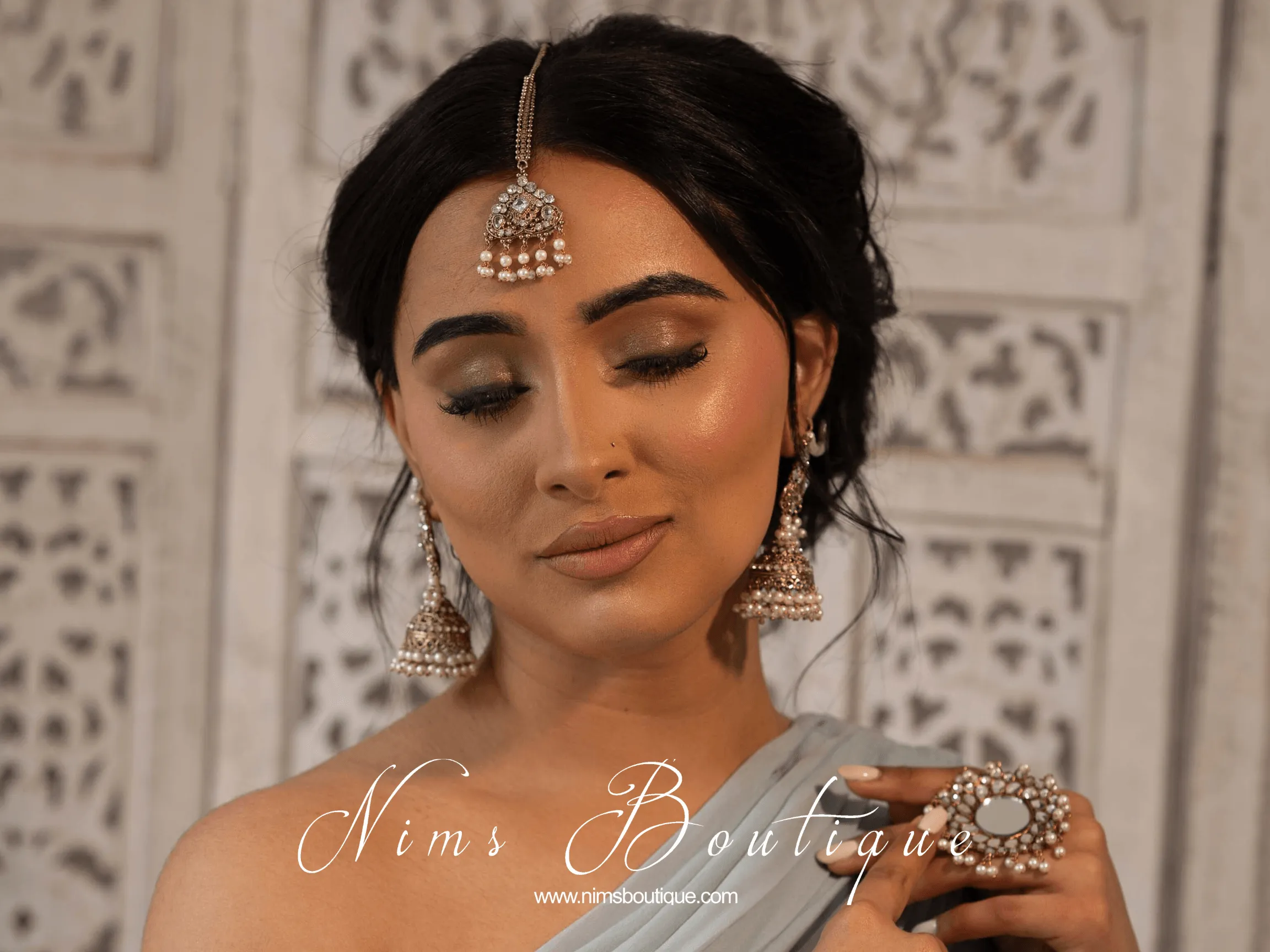 Tamannah Royal Pearl Earrings & Tikka Set