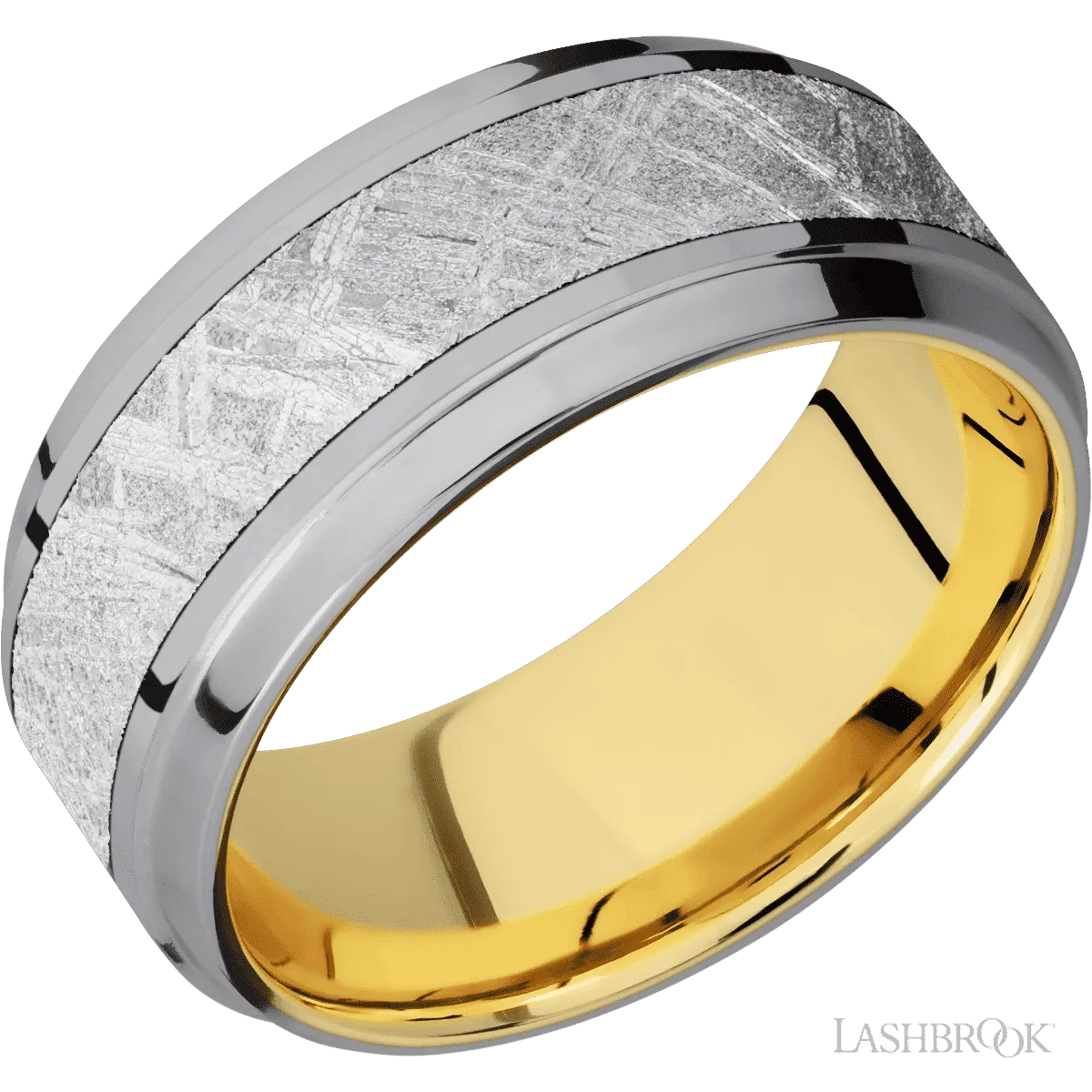 Tantalum with Polish , Polish Finish and Meteorite Inlay and 14K Yellow Gold - 9MM
