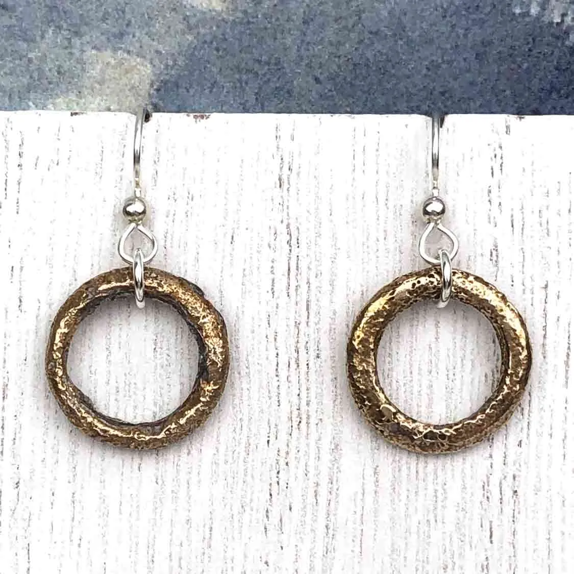 Thick Variegated Golden Bronze Celtic Ring Money Earrings | Artifact #6577