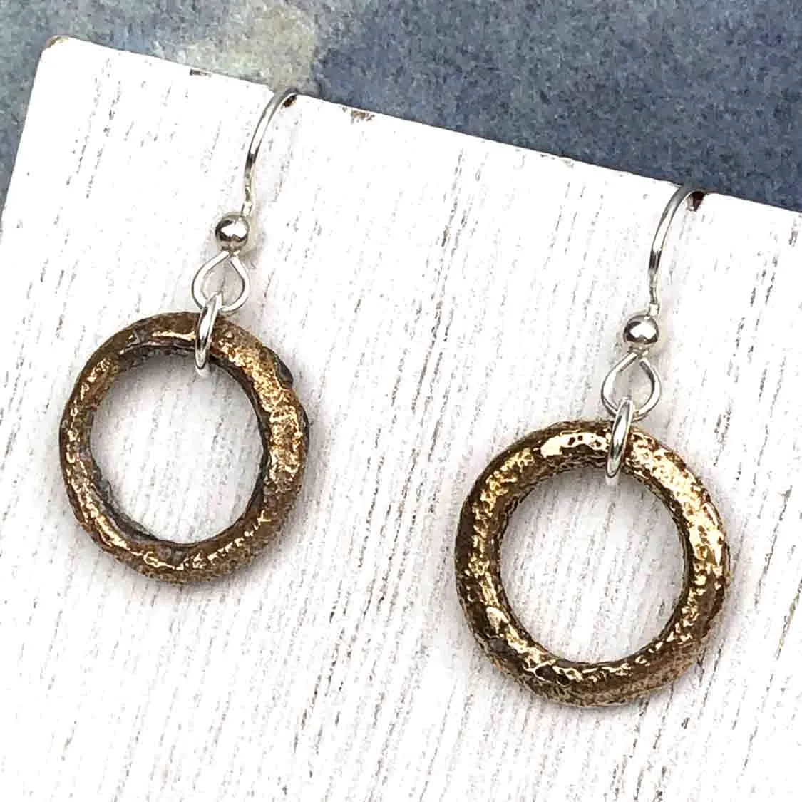 Thick Variegated Golden Bronze Celtic Ring Money Earrings | Artifact #6577