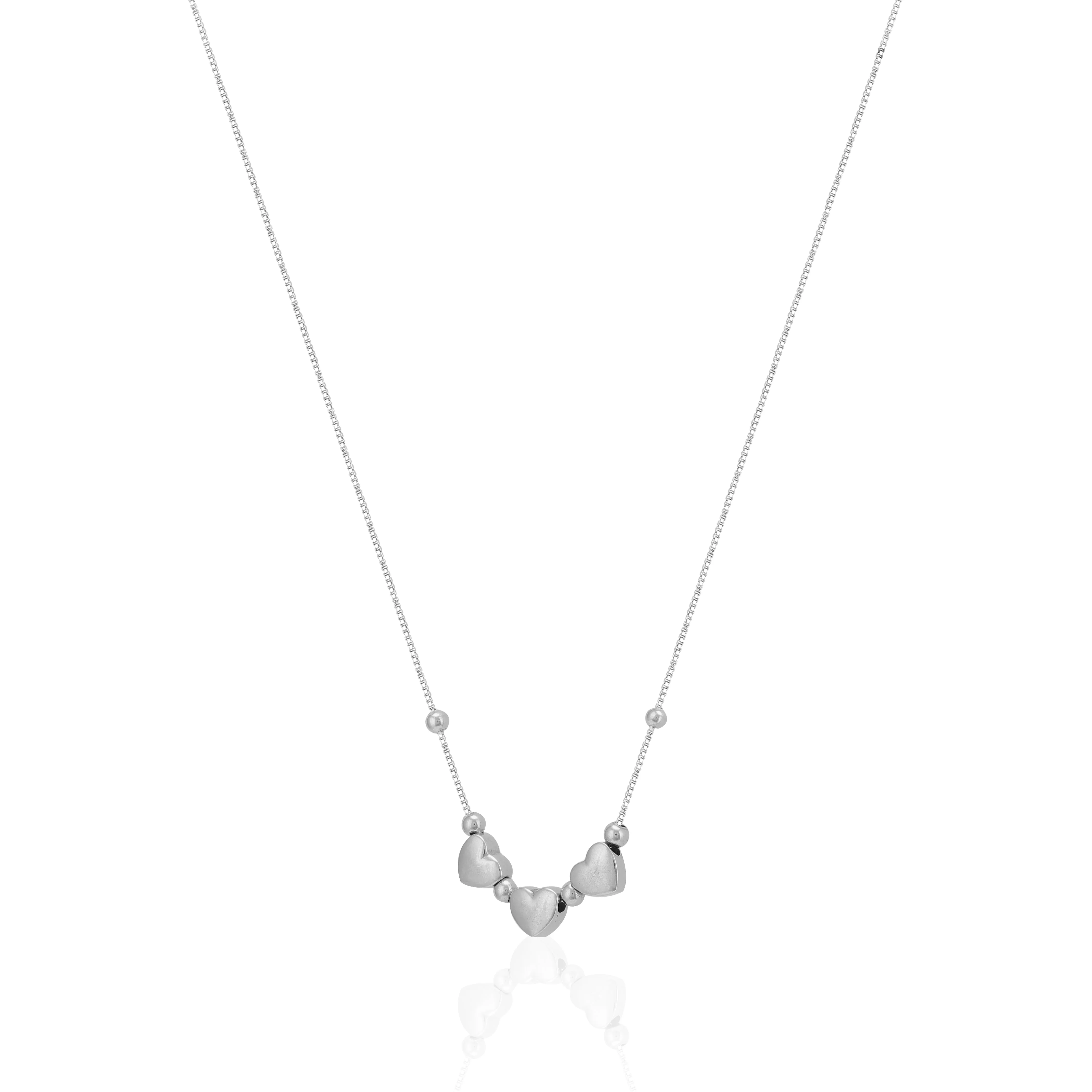 Three Hearts Rhodium Plated 925 Beads Chain Pendants