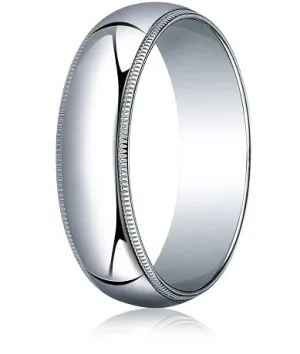 Traditional Fit 10K White Gold Wedding Band with Domed Milgrain Polished Finish – 8 mm
