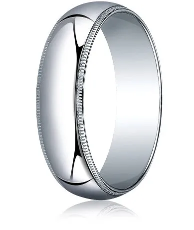 Traditional Fit 10K White Gold Wedding Band with Domed Milgrain Polished Finish – 8 mm