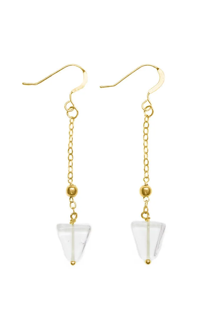 Triangle Quartz Earrings, Gold