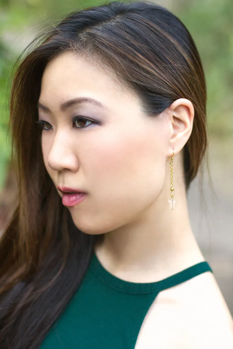Triangle Quartz Earrings, Gold