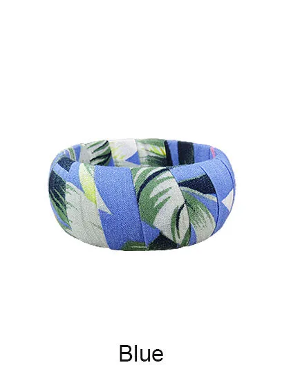 Tropical Fabric Wrap Wood Large Wide Bangle Bracelets