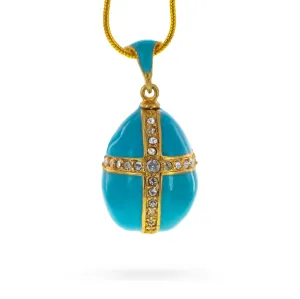 Turquoise Crystal Cross Royal Egg Pendant Necklace
