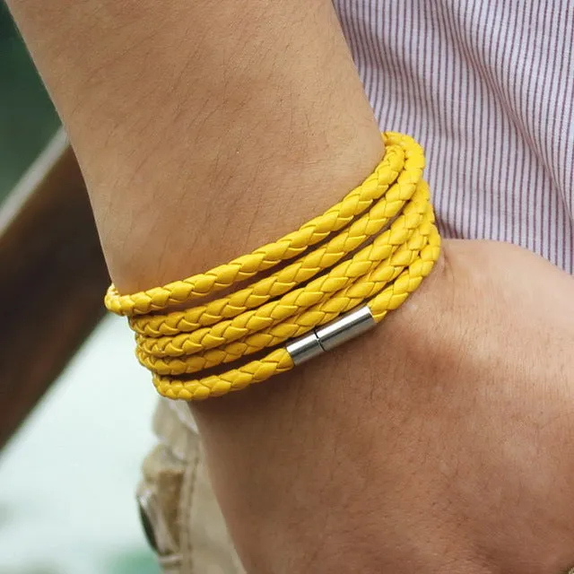 Vegan Leather Bracelet - 5 Laps , Unisex Bracelet, Choose from 10 Color options
