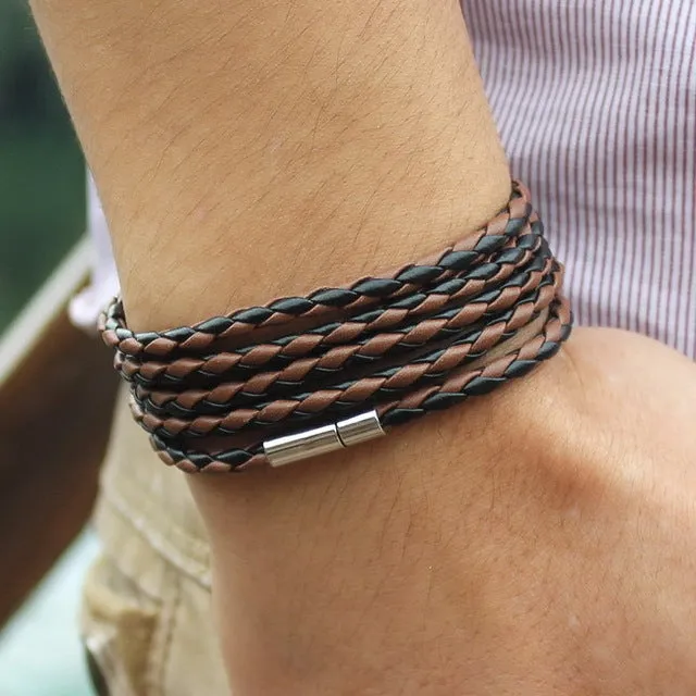 Vegan Leather Bracelet - 5 Laps , Unisex Bracelet, Choose from 10 Color options