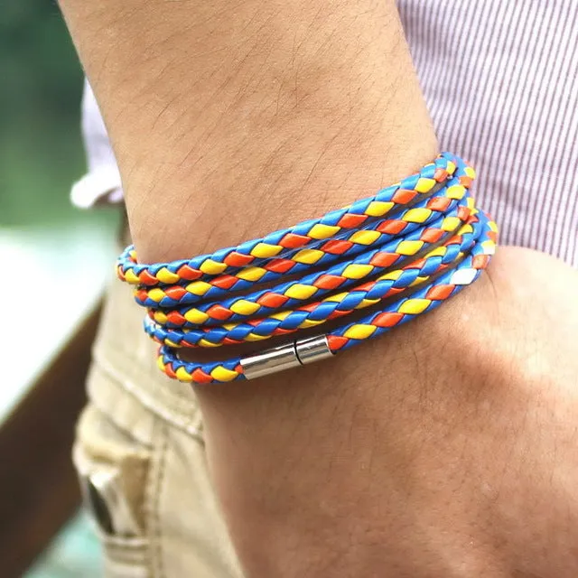 Vegan Leather Bracelet - 5 Laps , Unisex Bracelet, Choose from 10 Color options