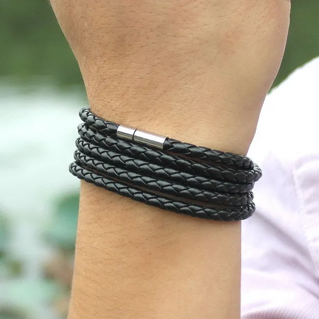 Vegan Leather Bracelet - 5 Laps , Unisex Bracelet, Choose from 10 Color options