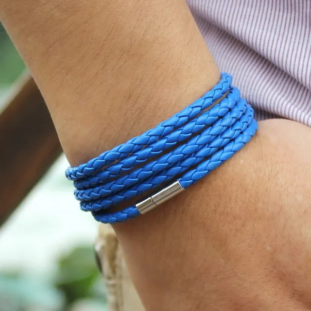 Vegan Leather Bracelet - 5 Laps , Unisex Bracelet, Choose from 10 Color options