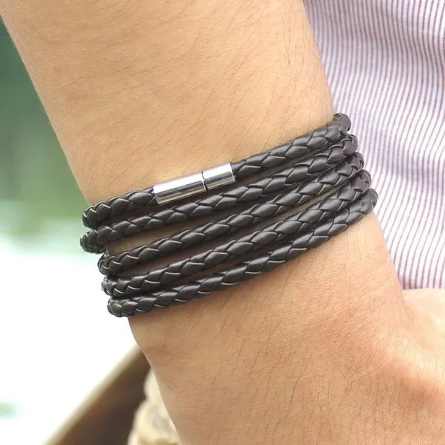 Vegan Leather Bracelet - 5 Laps , Unisex Bracelet, Choose from 10 Color options