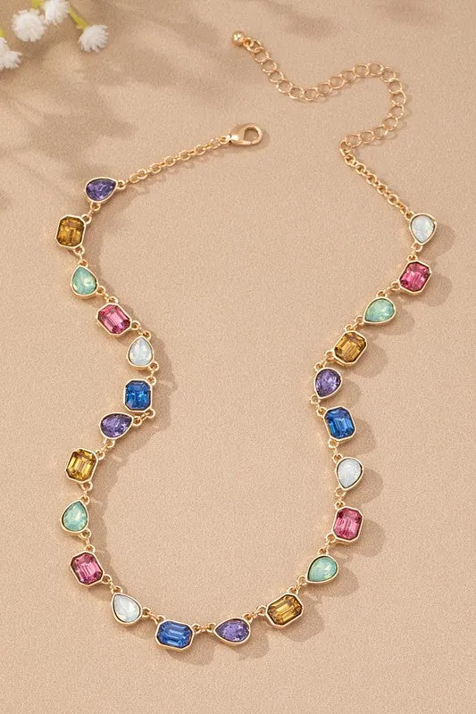 Vibrant Multi color Gemstone Stationed Necklace