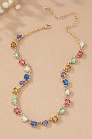 Vibrant Multi color Gemstone Stationed Necklace