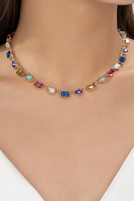 Vibrant Multi color Gemstone Stationed Necklace