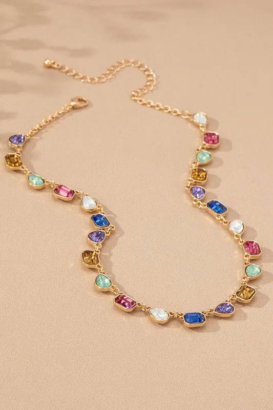 Vibrant Multi color Gemstone Stationed Necklace