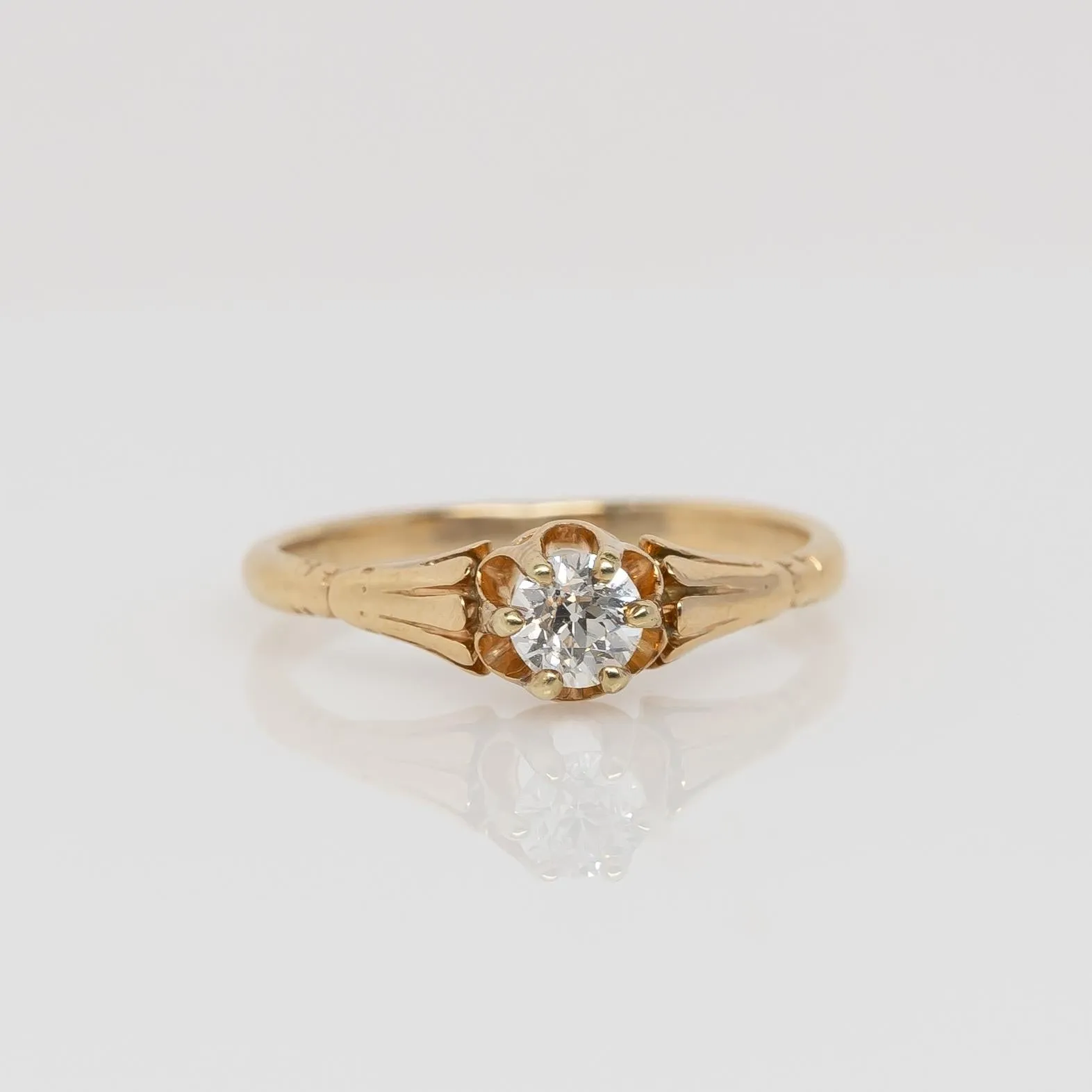 Victorian Buttercup Solitaire Old Euro Cut Diamond Yellow Gold Engagement Ring