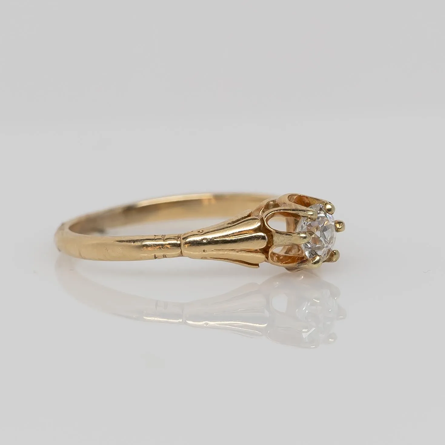 Victorian Buttercup Solitaire Old Euro Cut Diamond Yellow Gold Engagement Ring