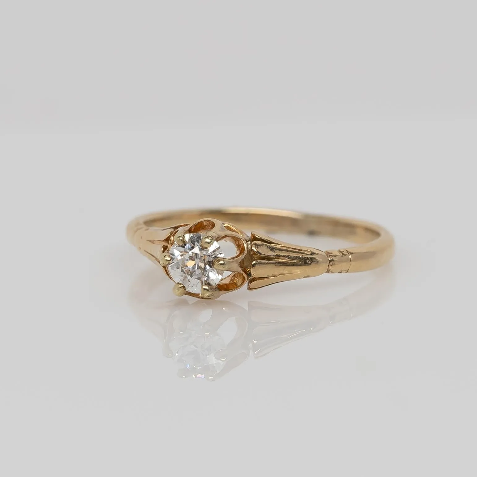 Victorian Buttercup Solitaire Old Euro Cut Diamond Yellow Gold Engagement Ring