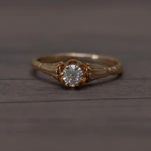 Victorian Buttercup Solitaire Old Euro Cut Diamond Yellow Gold Engagement Ring