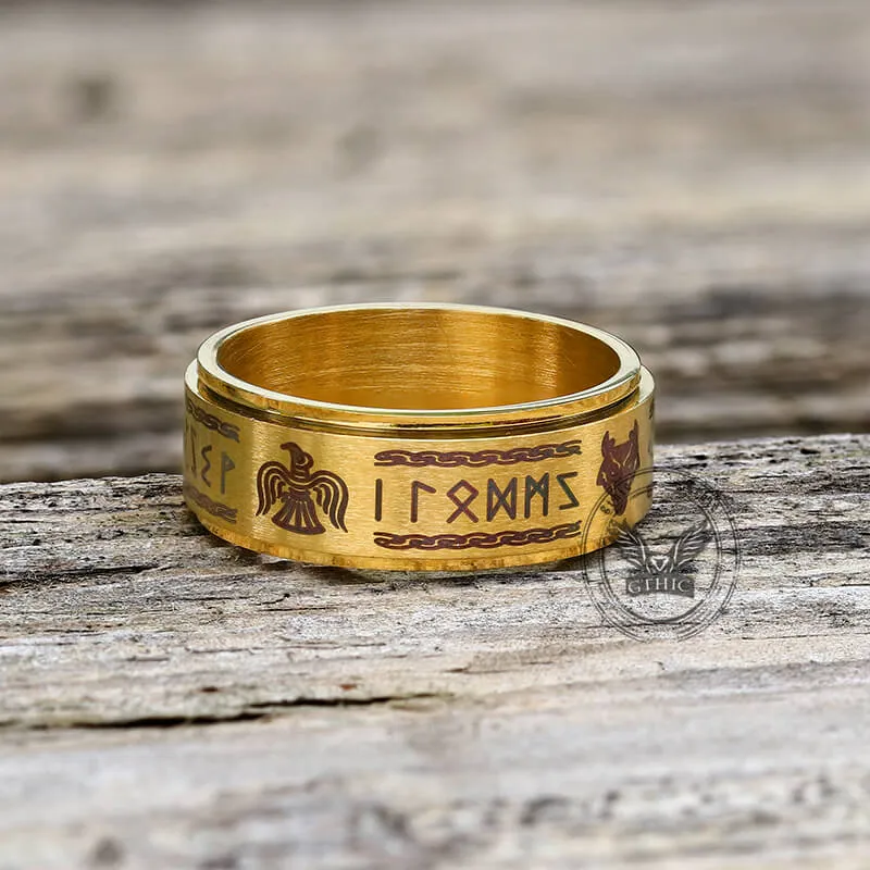 Viking Animal Runes Stainless Steel Spinner Ring