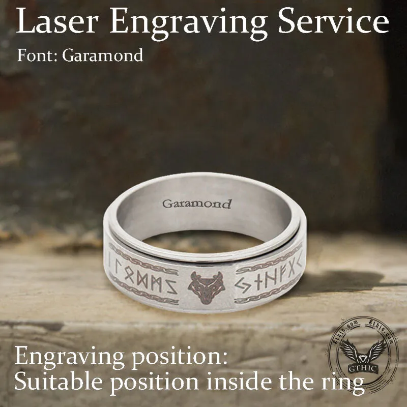 Viking Animal Runes Stainless Steel Spinner Ring