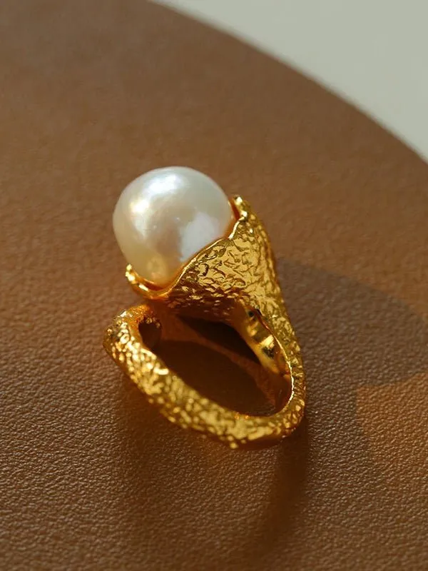 Vintage Floral Orb Round Baroque Pearl Rings