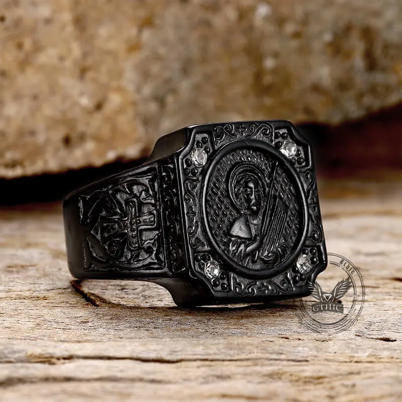 Vintage Portrait Cross Stainless Steel Ring