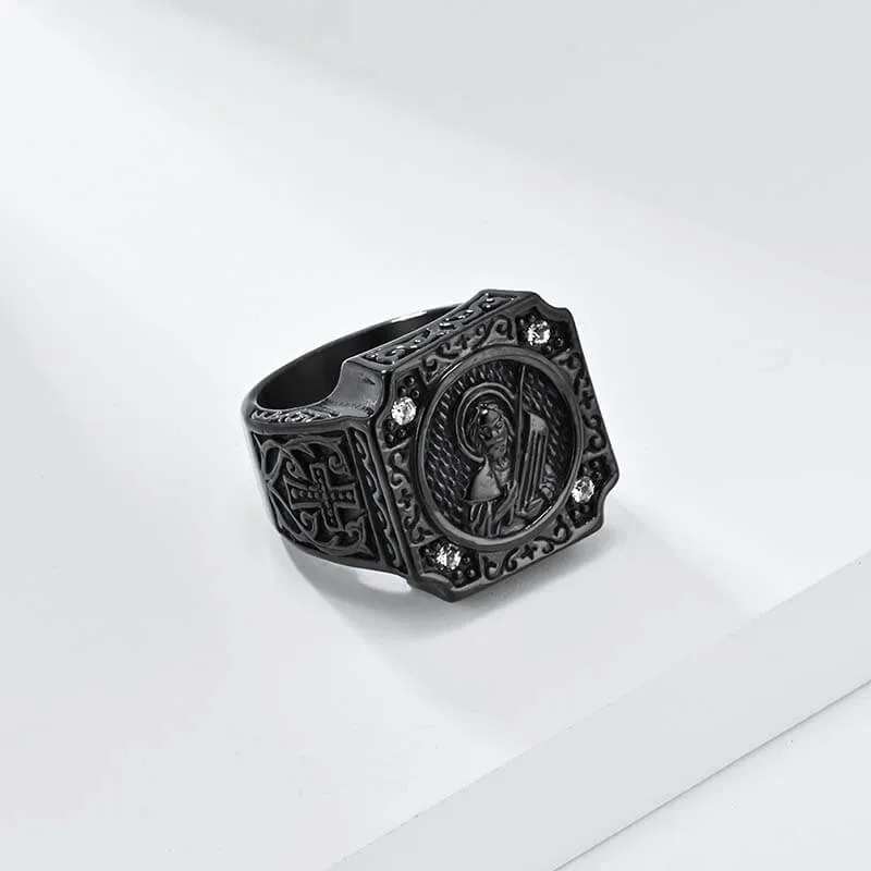 Vintage Portrait Cross Stainless Steel Ring