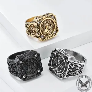Vintage Portrait Cross Stainless Steel Ring