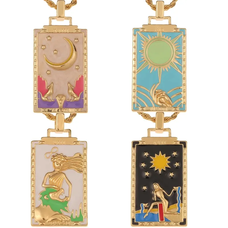 Vintage Tarot Cards Long Rectangle Pendant - Yellow & Black