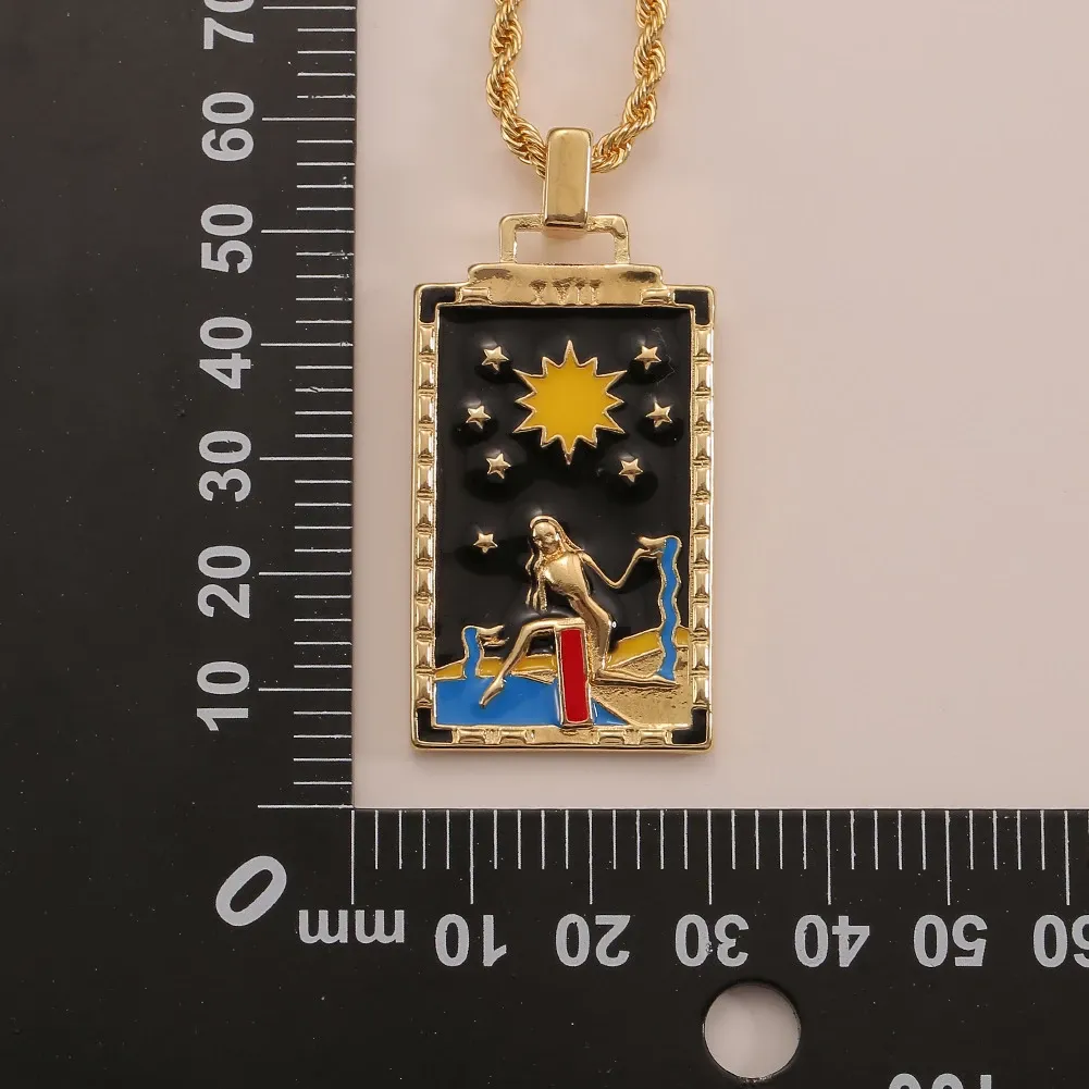 Vintage Tarot Cards Long Rectangle Pendant - Yellow & Black