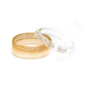 White bows gold glitter bangles set