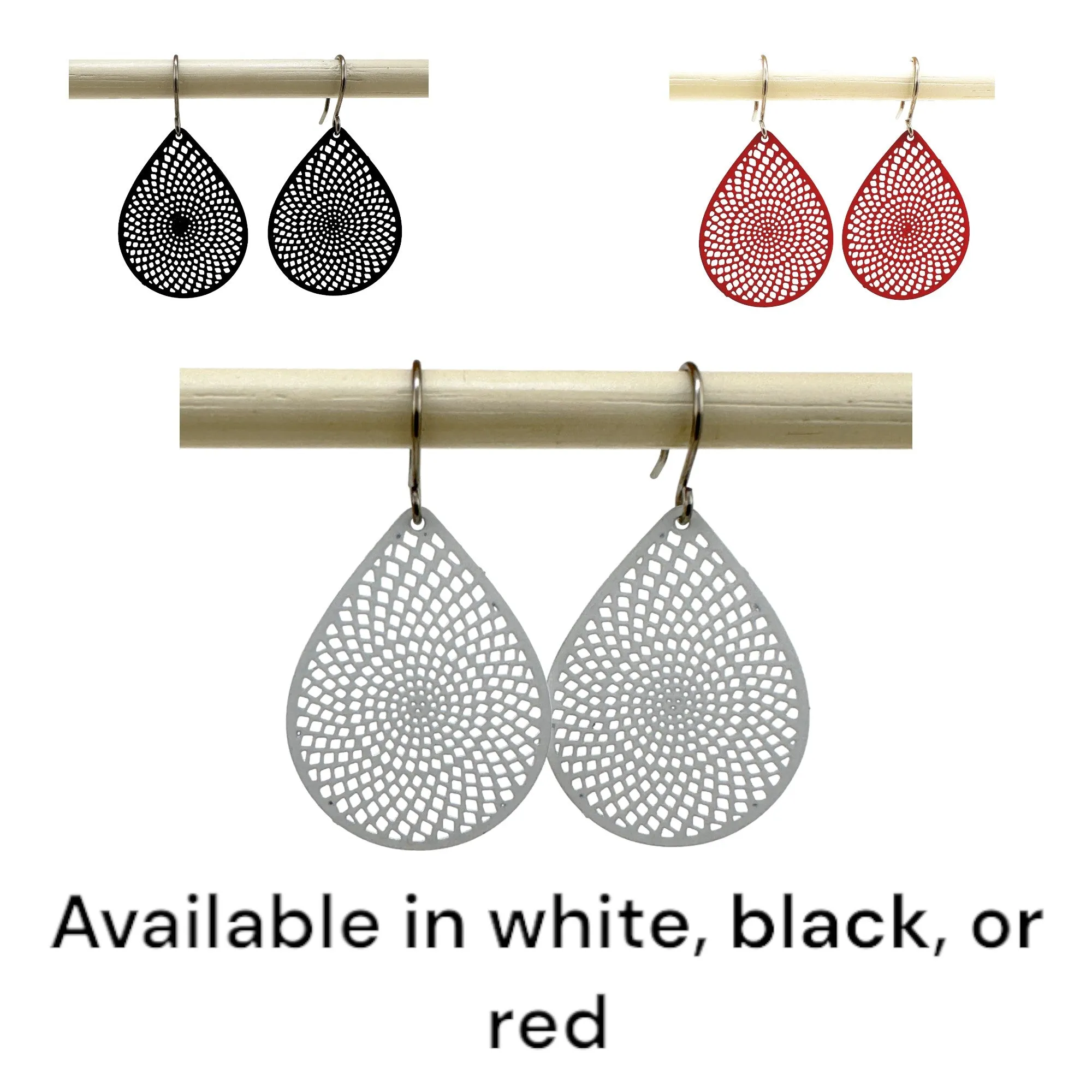 White/Black/Red teardrop earrings