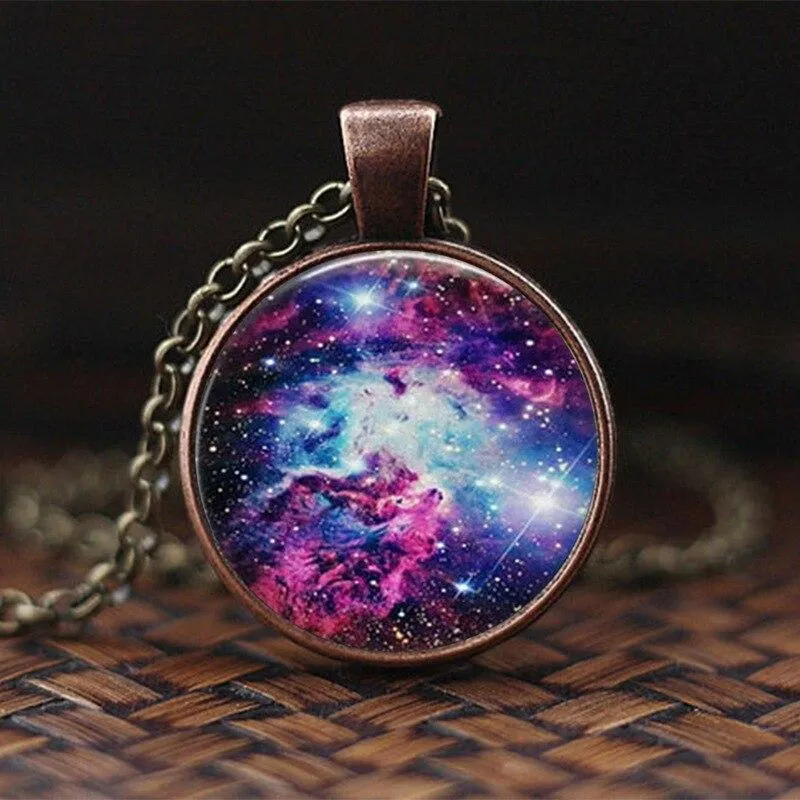 Women Charming Universe Glass Cabochon Galaxy Necklaces