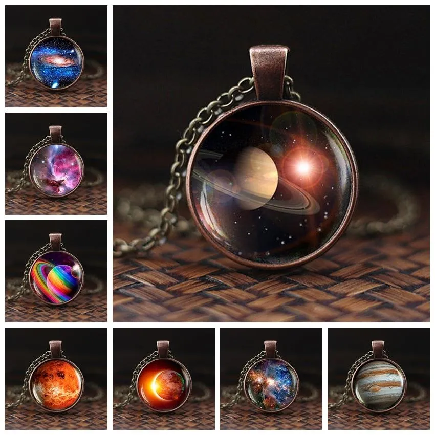 Women Charming Universe Glass Cabochon Galaxy Necklaces
