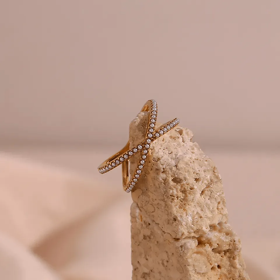 X Shape Pearl Ring