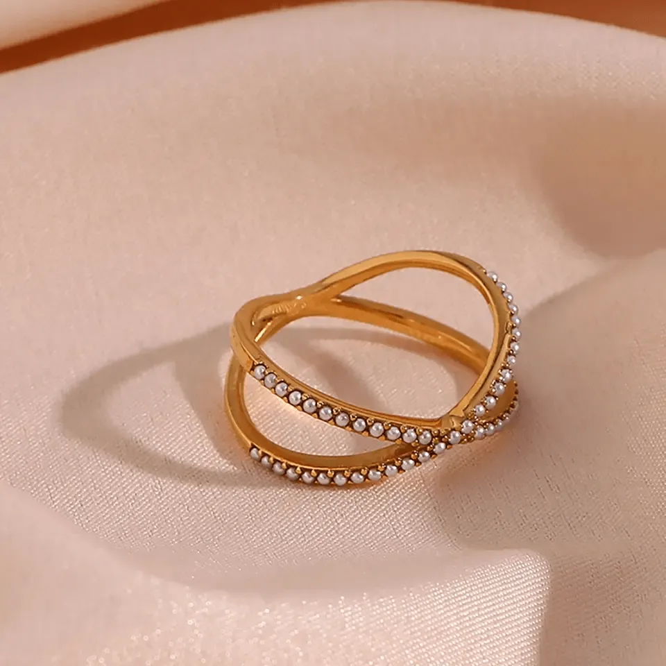 X Shape Pearl Ring
