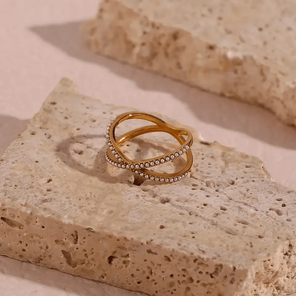 X Shape Pearl Ring