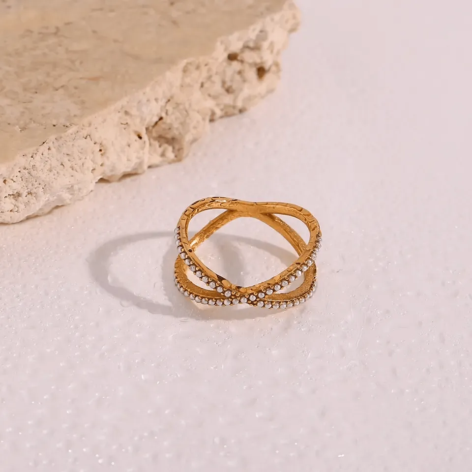 X Shape Pearl Ring