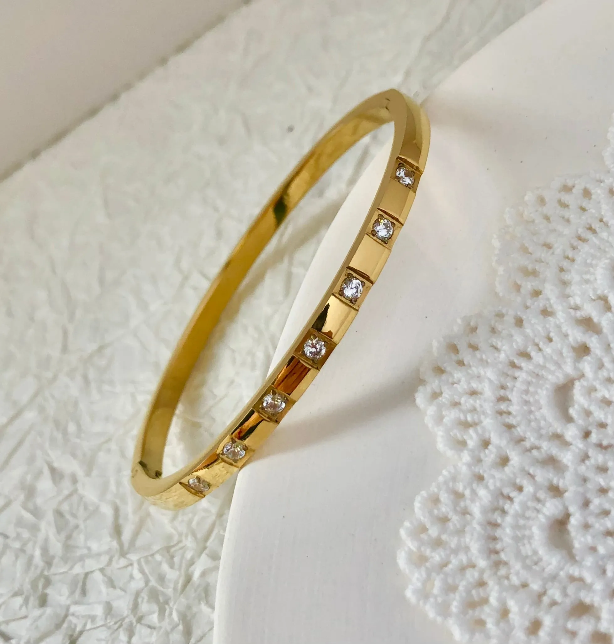 Zircon Mother of Pearl inlaid Bangle Bracelets Gold Silver Plated Stainless Steel Luxury Brand Jewelry