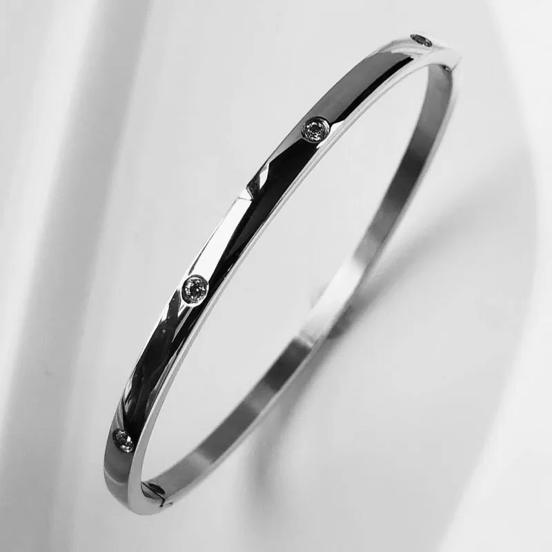 Zircon Mother of Pearl inlaid Bangle Bracelets Gold Silver Plated Stainless Steel Luxury Brand Jewelry