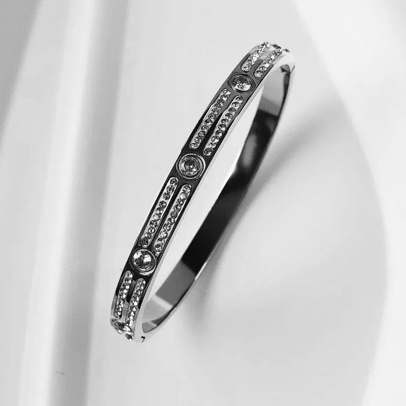 Zircon Mother of Pearl inlaid Bangle Bracelets Gold Silver Plated Stainless Steel Luxury Brand Jewelry
