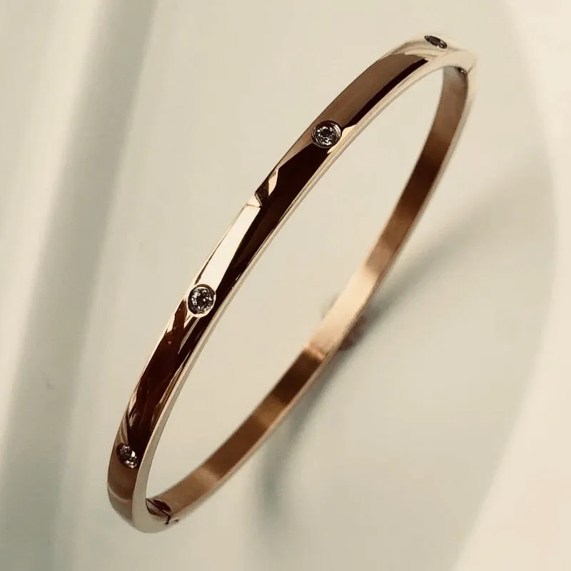 Zircon Mother of Pearl inlaid Bangle Bracelets Gold Silver Plated Stainless Steel Luxury Brand Jewelry