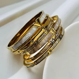 Zircon Mother of Pearl inlaid Bangle Bracelets Gold Silver Plated Stainless Steel Luxury Brand Jewelry