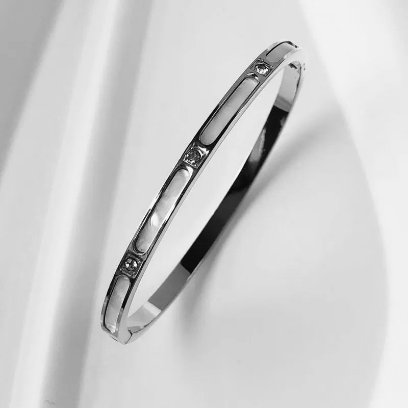 Zircon Mother of Pearl inlaid Bangle Bracelets Gold Silver Plated Stainless Steel Luxury Brand Jewelry