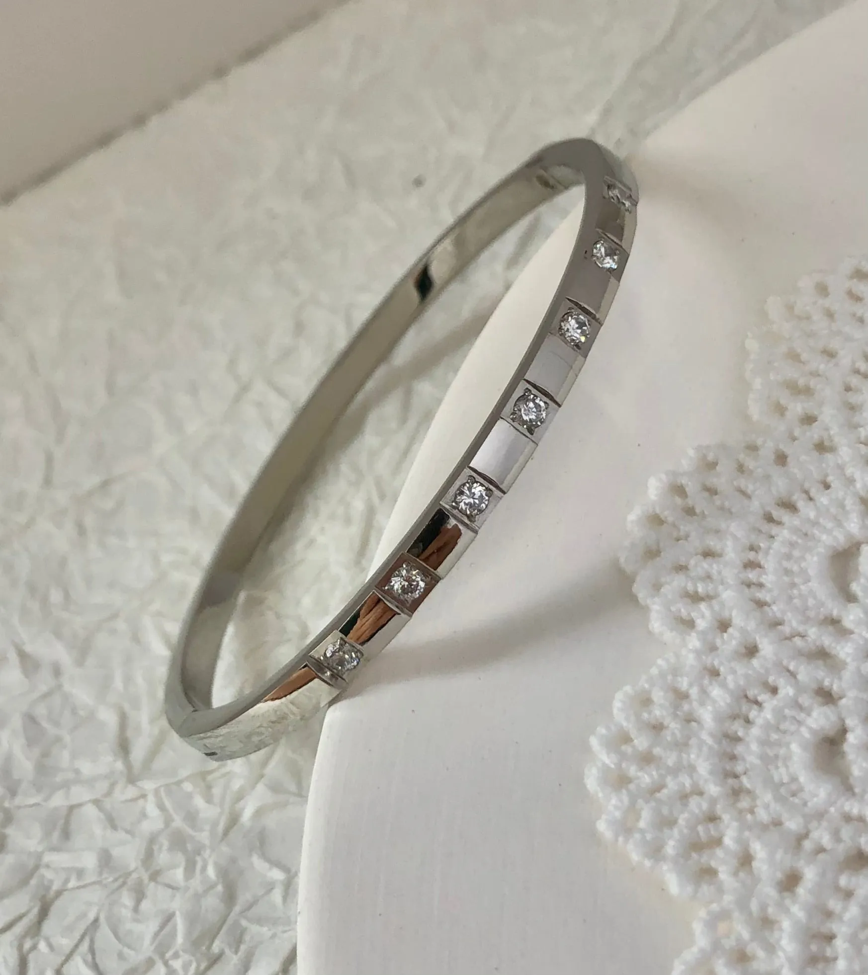 Zircon Mother of Pearl inlaid Bangle Bracelets Gold Silver Plated Stainless Steel Luxury Brand Jewelry