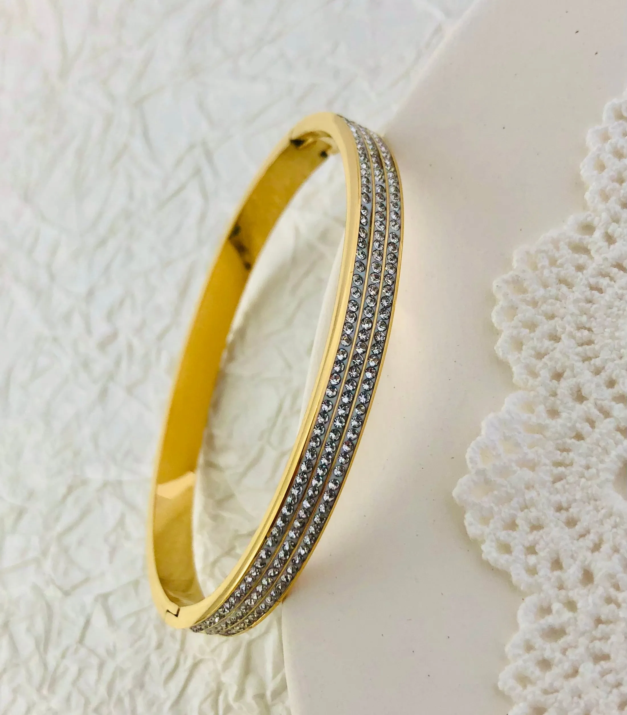 Zircon Mother of Pearl inlaid Bangle Bracelets Gold Silver Plated Stainless Steel Luxury Brand Jewelry